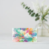 Waterverf Paint Explosion Regenboog Gekleurd Visitekaartje (Staand voorkant)