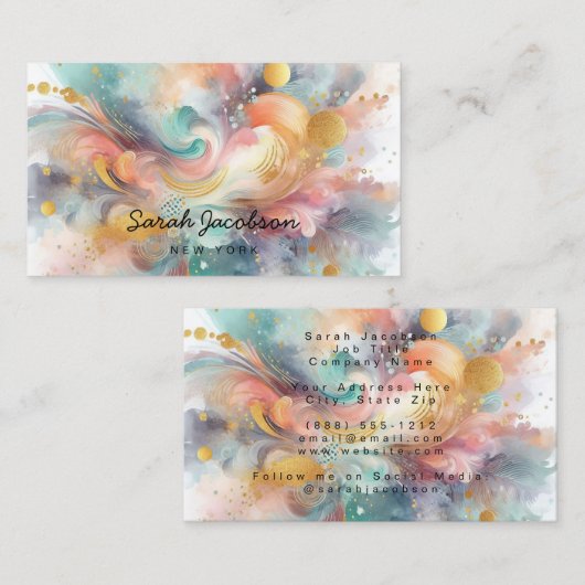 Waterverf Paint Explosion Roze Goud Blauw Visitekaartje (Voorkant / Achterkant)