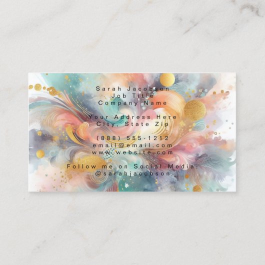 Waterverf Paint Explosion Roze Goud Blauw Visitekaartje (Achterkant)