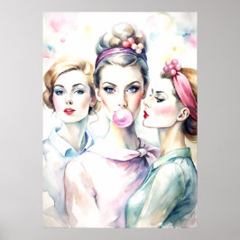 Waterverf Paint Funny Girls Poster