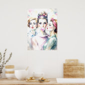 Waterverf Paint Funny Girls Poster (Keuken)