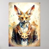 Waterverf Paint Human met Fox Face Poster (Voorkant)