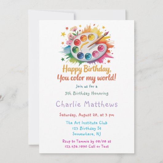 Waterverf Paint Palette Art Verjaardagsfeest Kaart (Voorkant)