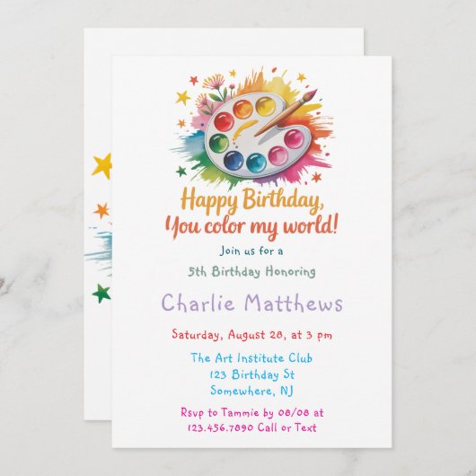 Waterverf Paint Palette Art Verjaardagsfeest Kaart (Voorkant / Achterkant)