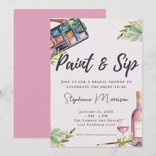 Waterverf Paint & Sip Art Vrijgezellenfeest Kaart (Voorkant / Achterkant)