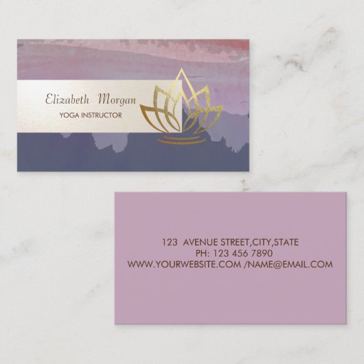 Waterverf Paint Splash, Stripe, Gouden Lotus Visitekaartje (Voorkant / Achterkant)