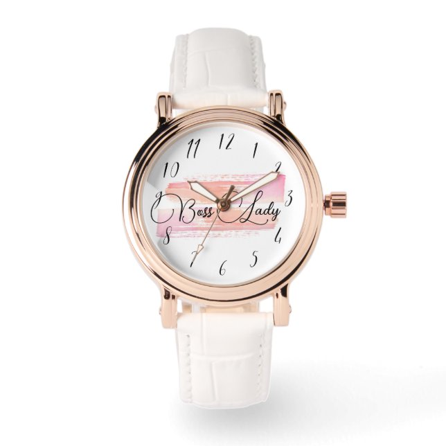 Waterverf Paint Strokes Boss Lady Roos Gold Horloge (Voorkant)