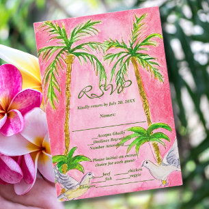 Waterverf Paint Tropical Lovebirds Roze RSVP-kaart Bedankkaart