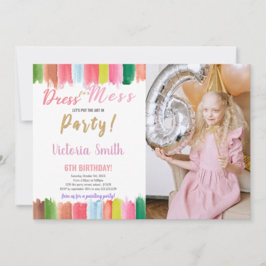 Waterverf Paint Verjaardag Uitnodiging met Foto (Voorkant)