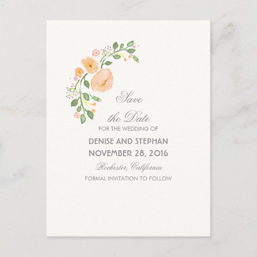 Waterverf Painted Flowers Romantisch Save the Date Aankondigingskaart (Voorkant)