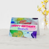 Waterverf Paints Gepersonaliseerde Happy Birthday Kaart (Gele Bloem)