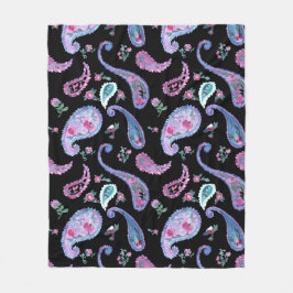 Waterverf Paisley Black Lavender Roze Blauw Fleece Deken