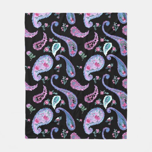 Waterverf Paisley Black Lavender Roze Blauw Fleece Deken (Voorkant)