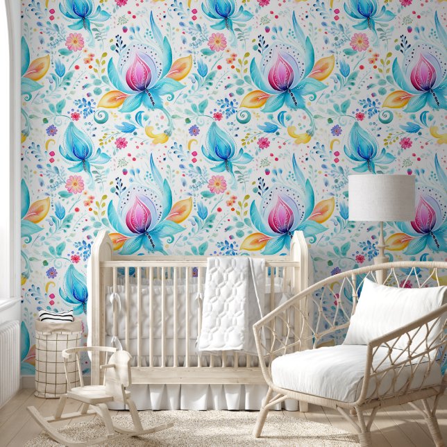 Waterverf Paisley Bloom Pattern Behang (Kinderen)