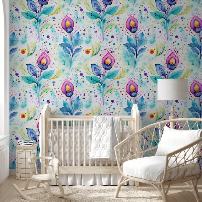 Waterverf Paisley Bloom Pattern Behang (Kinderen)