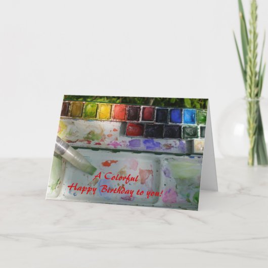 Waterverf Palet en Penseel Happy Birthday Kaart (Voorkant)