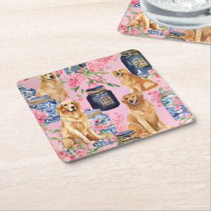 Waterverf Palm Beach Golden Retrievers Ginger Jar Kartonnen Onderzetters