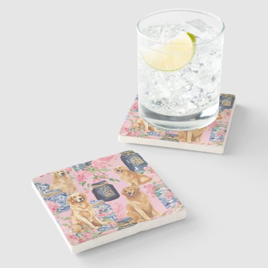 Waterverf Palm Beach Golden Retrievers Ginger Jar Stenen Onderzetter (Zijkant)