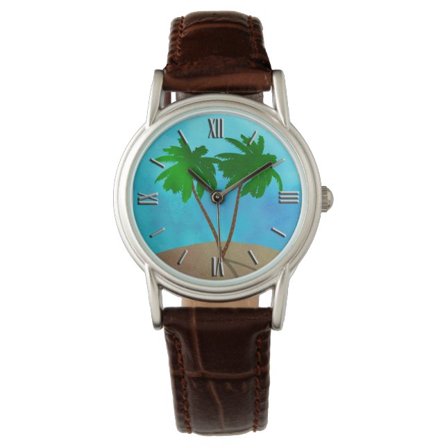 Waterverf Palm Beach Scene Collage Horloge (Voorkant)