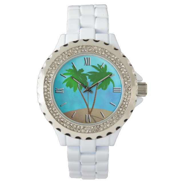 Waterverf Palm Beach Scene Collage Horloge (Voorkant)