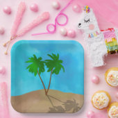 Waterverf Palm Beach Scene Collage Papieren Bordje (Feest)