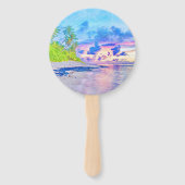 Waterverf Palm Beach Sunset Handwaaier (Achterkant)