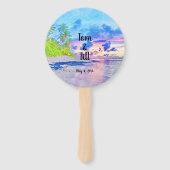 Waterverf Palm Beach Sunset Handwaaier (Voorkant)