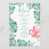 Waterverf Palm blaast Roze Flamingo Tropical Menu Kaart (Voorkant)
