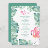 Waterverf Palm blaast Roze Flamingo Tropical Menu Kaart (Voorkant / Achterkant)