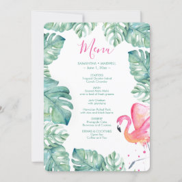 Waterverf Palm blaast Roze Flamingo Tropical Menu Kaart