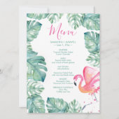 Waterverf Palm blaast Roze Flamingo Tropical Menu Kaart (Voorkant)