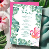 Waterverf Palm blaast Roze Flamingo Tropical Menu Kaart