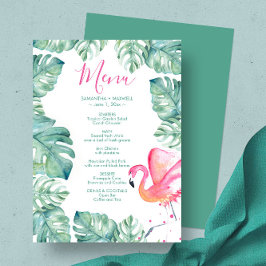 Waterverf Palm blaast Roze Flamingo Tropical Menu Kaart