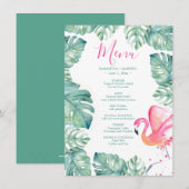Waterverf Palm blaast Roze Flamingo Tropical Menu Kaart (Voorkant / Achterkant)
