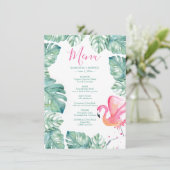 Waterverf Palm blaast Roze Flamingo Tropical Menu Kaart (Staand voorkant)