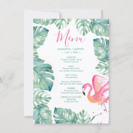 Waterverf Palm blaast Roze Flamingo Tropical Menu Kaart