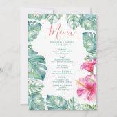 Waterverf Palm blaast Roze Hibiscus Tropisch Menu Kaart (Voorkant)