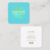 Waterverf Palm Branch Tropical Landscape Design Vierkante Visitekaartje (Voorkant / Achterkant)