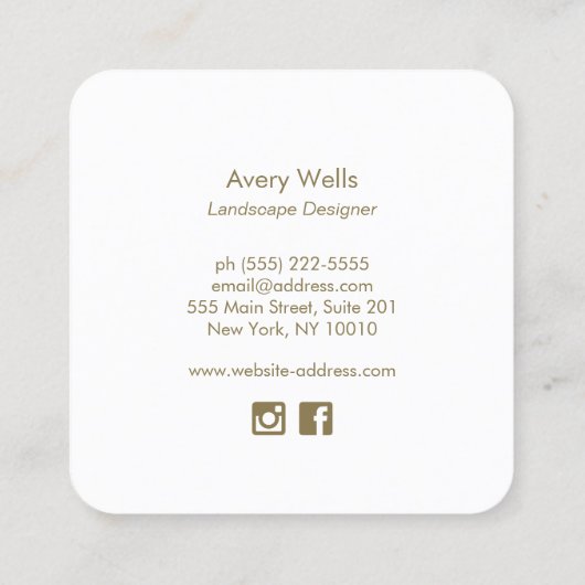 Waterverf Palm Branch Tropical Landscape Design Vierkante Visitekaartje (Achterkant)