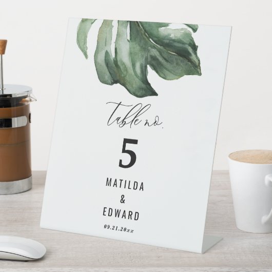 waterverf palm elegant script bruiloft reclamebord met voetstuk (Insitu)