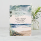 Waterverf palm en beach grass Wedding Invitation Kaart (Staand voorkant)