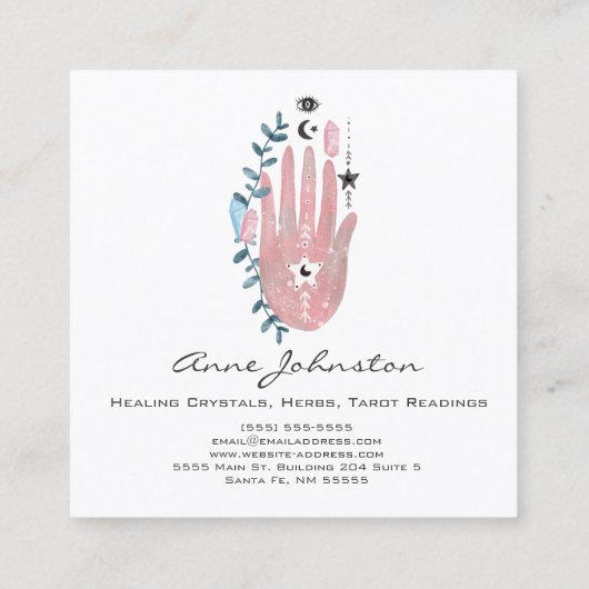 Waterverf Palm en Crystals Square Visitekaartje (Achterkant)