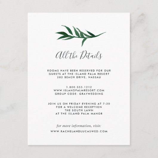 Waterverf Palm Guest Information Kaart (Voorkant)