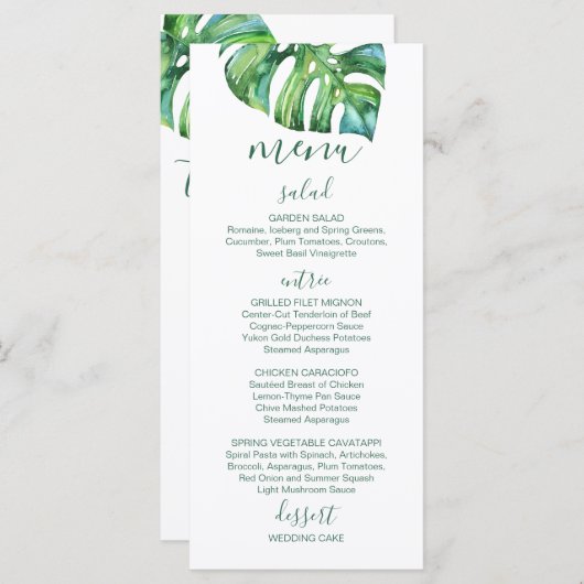 Waterverf Palm Leaf - bestemming bruiloft menu (Voorkant / Achterkant)