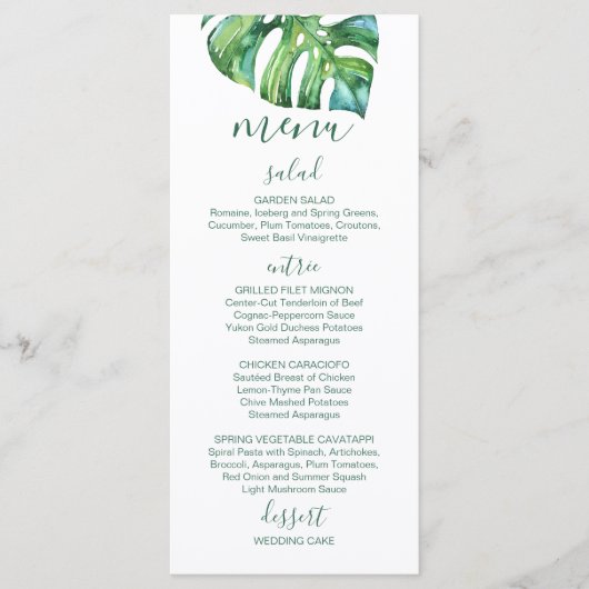 Waterverf Palm Leaf - bestemming bruiloft menu (Voorkant)