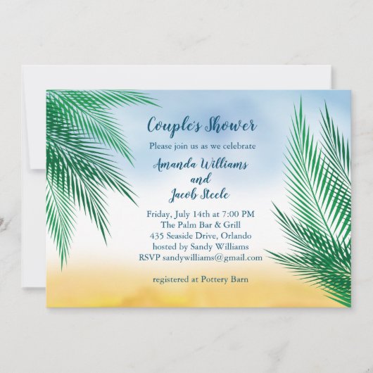 Waterverf Palm Leaves Couple's Shower Kaart (Voorkant)