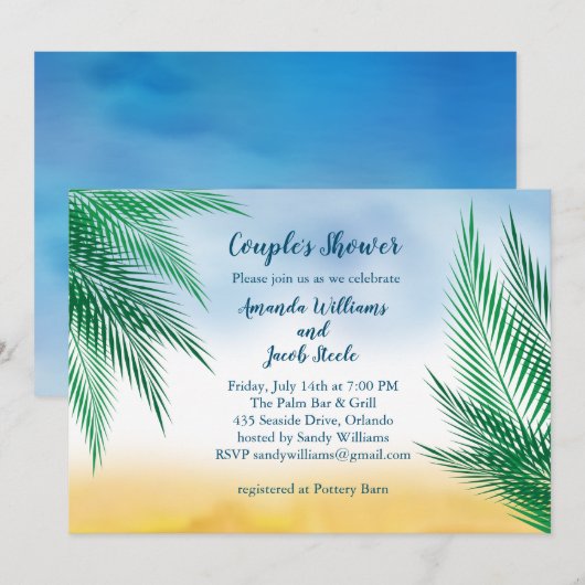 Waterverf Palm Leaves Couple's Shower Kaart (Voorkant / Achterkant)