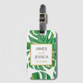 Waterverf Palm Leaves Personalized Wedding Favor Bagagelabel (Voorkant (verticaal))