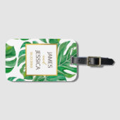 Waterverf Palm Leaves Personalized Wedding Favor Bagagelabel (Voorkant (horizontaal))