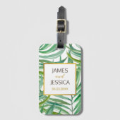 Waterverf Palm Leaves Personalized Wedding Favor Bagagelabel (Voorkant (verticaal))